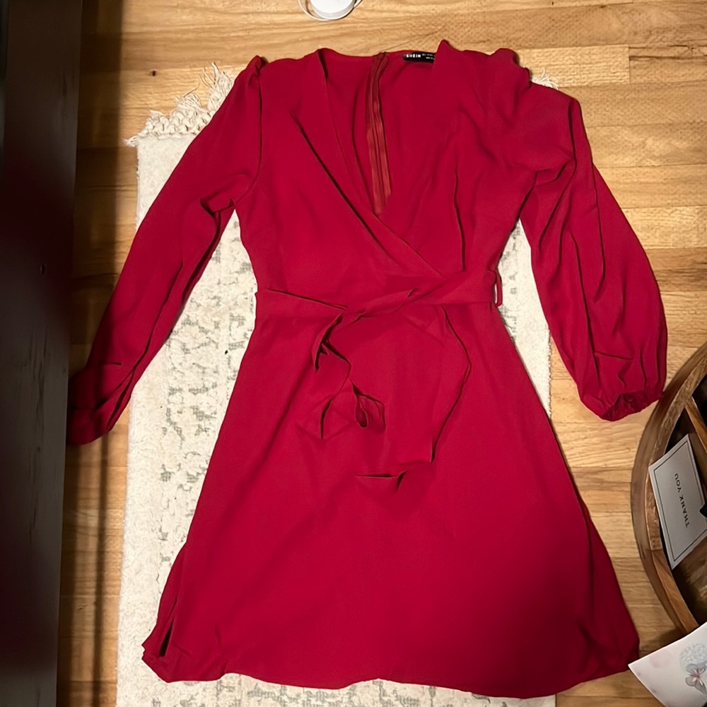 Red a line long sleeve skater dress